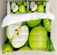 Load image into Gallery viewer, Ambesonne Apple Duvet Cover Set, Realistic Looking Pile of Green Apples Healthy Snack Eating Clean Fresh, Decorative 3 Piece Bedding Set with 2 Pillow Shams, King Size, Apple Green Cream
