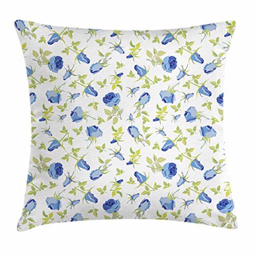 Ambesonne Green Flower Throw Pillow Cushion Cover, Floral Pattern Abstract Rose Design Romance Valentines Day Inspired, Decorative Square Accent Pillow Case, 20