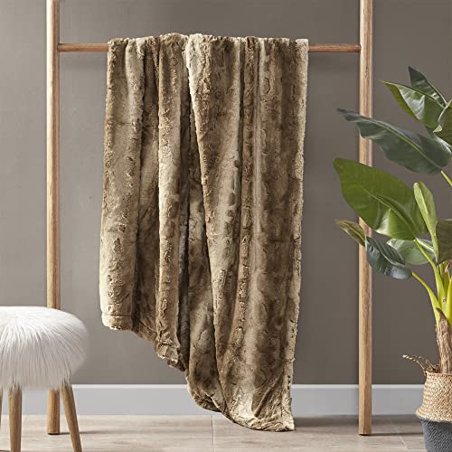 Madison Park Zuri Soft Plush Luxury Oversized Faux Fur Throw Animal Stripes Design, Faux Mink On The Reverse, Modern Cold Weather Blanket for Bed, Sofa Couch, 60x70