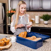 Load image into Gallery viewer, Large Blue Bread Box - Powder Coated Stainless Steel - Extra Large Bin for Loaves, Bagels &amp; More: 16.5&quot; x 8.9&quot; x 6.5&quot; | With Bonus Recipe EBook by Culinary Couture
