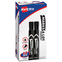 Avery Marks-A-Lot Permanent Markers, Large Desk-Style Size, Chisel Tip, Water and Wear Resistant, 12 Black Markers (98028)