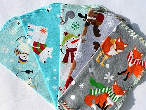 1 Ply Printed Flannel 8x8 Inches Set of 5 Happy Winter Animals