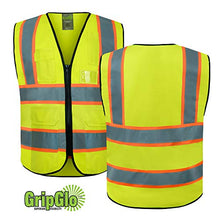 Load image into Gallery viewer, GripGlo Reflective construction Vest, Premium Quality Zipper, 6 Multi-Functional Pockets, Bright 2 Reflective Strips, Orange Trim for Maximum Visibility and Safety. Size Large TLS-432
