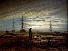 Load image into Gallery viewer, Ships at Anchar by Caspar David Friedrich. 100% Hand Painted. Oil On Canvas. High Quality Reproduction (Unframed and Unstretched). Painting Size 52x39 inch.
