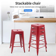 Load image into Gallery viewer, FDW Metal Bar Stools Set of 4 Counter Height Barstool Stackable Barstools 24 Inch 30 Inch Indoor Outdoor Patio Bar Stool Home Kitchen Dining Stool Backless Bar Chair (Red, 24&quot;)
