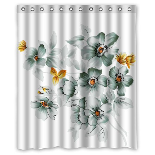 FUNNY KIDS' HOME Fashion Design Waterproof Polyester Fabric Bathroom Shower Curtain Standard Size 60(w) x72(h) with Shower Rings - Beautiful Flowers Simple Style