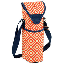 Load image into Gallery viewer, Picnic at Ascot Insulated Wine/Water Bottle Tote with Shoulder Strap - Orange/Navy
