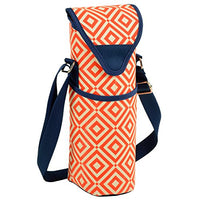Picnic at Ascot Insulated Wine/Water Bottle Tote with Shoulder Strap - Orange/Navy