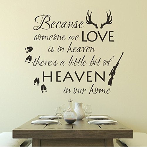 MairGwall Because Someone We Love is in Heaven There's a Little Bit of Heaven in Our Home Religious Vinyl Wall Sticker Quotes Hunting Wall Decal for Living Room