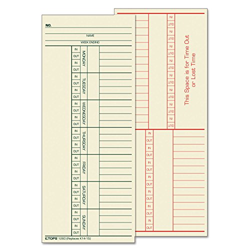 TOPS 1260 Weekly Time Card, 2-Sided, 3-3/8-Inch x8-1/4-Inch, 500/BX