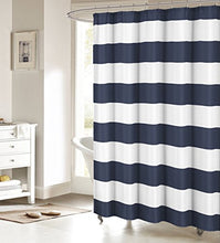 Load image into Gallery viewer, Alago Nautical Stripe Design Fabric Shower Curtain Curtains - Navy and White 36&quot; x 72&quot;
