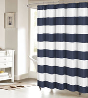 Alago Nautical Stripe Design Fabric Shower Curtain Curtains - Navy and White 36