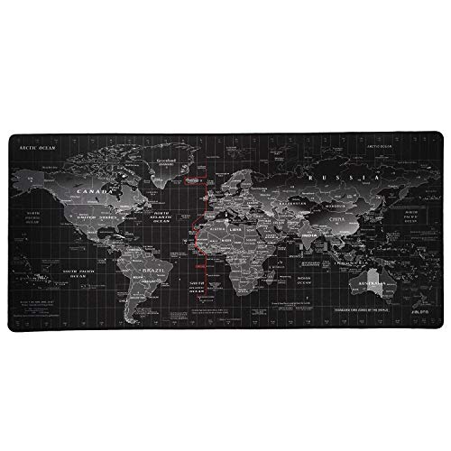 JIALONG Gaming Mouse Pad Large Size 35.4 X 15.7X 0.12inches Desk Mousepad with Personalized Design for Laptop, Computer PC - Black World Map with Time