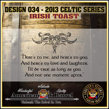 Load image into Gallery viewer, 2 Liter Engraved American Oak Aging Barrel - Design 034: Irish Toast

