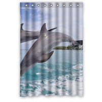 FUNNY KIDS' HOME Fashion Design Waterproof Polyester Fabric Bathroom Shower Curtain Standard Size 48(w) x72(h) with Shower Rings - Bottlenose Dolphins Beautiful Jumping Bay in The Sea