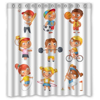 Kids Love Sport Theme Rugby Baseball- Personalize Custom Bathroom Shower Curtain Waterproof Polyester Fabric 66(w)x72(h) Rings Included