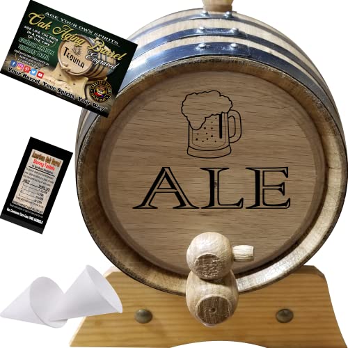 2 Liter Engraved American Oak Aging Barrel - Design 007: Ale