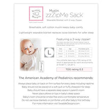 Load image into Gallery viewer, SwaddleDesigns Cotton Muslin Sleeping Sack with 2-Way Zipper, Sterling Goodnight, Medium 6-12 Months
