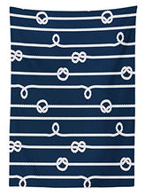 Load image into Gallery viewer, Ambesonne Navy Blue Tablecloth, Horizontal Marine Knots Undone Bowline Sailor Sailing Theme Summer Sun Print, Rectangular Table Cover for Dining Room Kitchen Decor, 60&quot; X 90&quot;, White Navy
