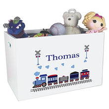 Load image into Gallery viewer, Personalized Train Childrens Nursery White Open Toy Box
