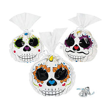 Load image into Gallery viewer, Fun Express Day of The Dead Cello Treat Bags for Halloween - Set of 12 - Dia de Los Muertos Party Supplies
