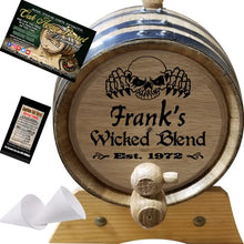 Load image into Gallery viewer, 2 Liter Personalized Your Wicked Blend American Oak Aging Barrel - Design 043
