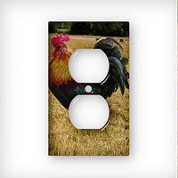 Rooster in Hayfield - Decor Double Switch Plate Cover Metal
