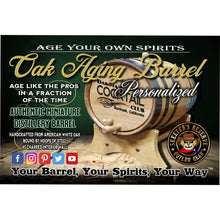 Load image into Gallery viewer, 2 Liter Personalized Irish Claddagh &amp; Scroll American Oak Aging Barrel - Design 035
