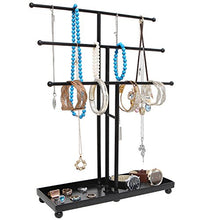 Load image into Gallery viewer, Modern Black Metal 3 Tier Tabletop Bracelet &amp; Necklace Jewelry Organizer Display Tree Rack w/Ring Tray
