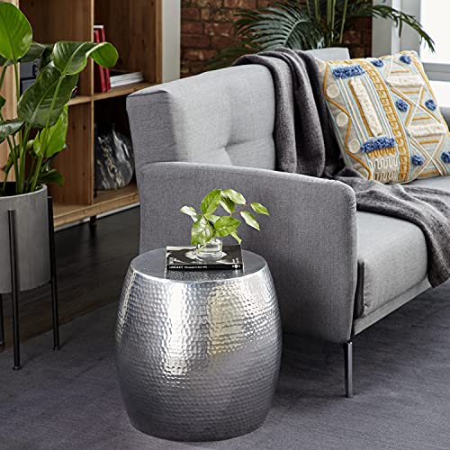 Deco 79 Aluminum Round Accent Table with Hammered Design, 14