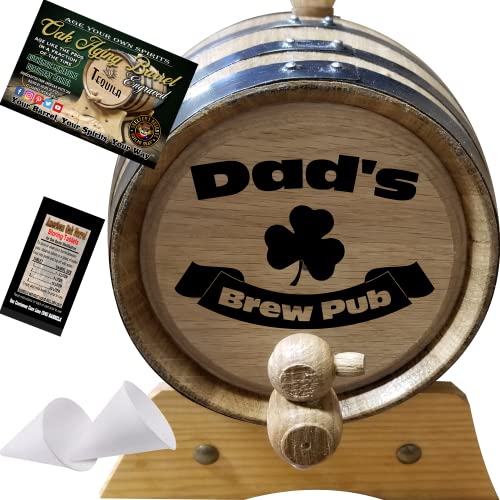 1 Liter Engraved American Oak Aging Barrel - Design 011: Dad's Brew Pub