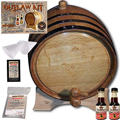 Barrel Aged Whiskey Making Kit - Create Your Own Blended Malt Whisky - The Outlaw Kit from Skeeter's Reserve Outlaw Gear - MADE BY American Oak Barrel (Natural Oak, Black Hoops, 2 Liter)