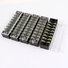 Load image into Gallery viewer, uxcell 5 Pcs 600V 15A 8 Positions 8P Dual Rows Covered Barrier Screw Terminal Block
