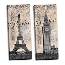 Load image into Gallery viewer, 2 Paris Eiffel Tower and London Big Ben Travel International Style Fashion; Two hand-stretched 6x18in canvases, Ready to hang!
