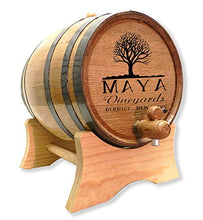 Load image into Gallery viewer, Personalized 20 Liter Oak Wine Barrel (5 gallon) with Stand, Bung, and Spigot | Age Cocktails, Bourbon, Whiskey, Beer and More! | Laser Engraved Vineyards Design (B331)
