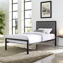 Load image into Gallery viewer, Modway Mia Fabric Bed Frame, Twin, Brown Gray
