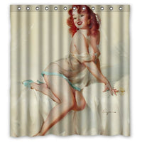 Funny Kids' Home- Vintage Retro Shower Curtain Sexy Pin Up Girl On Bed - Body Art Work Canvas Painting Style Waterproof Polyester Fabric 66(w)x72(h) Rings Included