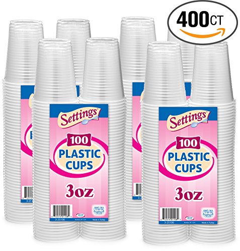 [400 Cups] Settings 3 Oz Clear Plastic Disposable Reusable Cups For Drinking, Bathroom, Rinsing, Tests, Medication, Party, Home, Office, Water, Juice, 4 Packs