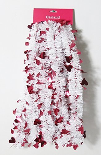 White and Red Valentine Day Tinsel Garland - 15 Foot Long