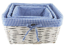 Load image into Gallery viewer, TopherTrading Topot 8 Sets Wholesale White Willow Baby Gift Storage Basket with Gingham Lining 3 Pc Set
