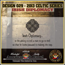 Load image into Gallery viewer, 1 Liter Engraved American Oak Aging Barrel - Design 029: Irish Diplomacy
