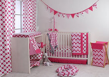Load image into Gallery viewer, Bacati - Mixnmatch Ikat Chevron Pink Baby/Toddler Collection (Frills on Bottom Crib/Toddler Crib Skirt)
