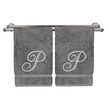 Load image into Gallery viewer, Monogrammed Hand Towel, Personalized Gift, 16 x 30 Inches - Set of 2 - Silver Embroidered Towel - Extra Absorbent 100% Turkish Cotton- Soft Terry Finish - for Bathroom, Kitchen and Spa- Script P Gray
