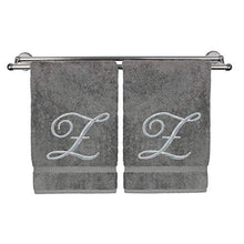 Load image into Gallery viewer, Monogrammed Hand Towel, Personalized Gift, 16 x 30 Inches - Set of 2 - Silver Embroidered Towel - Extra Absorbent 100% Turkish Cotton- Soft Terry Finish - for Bathroom, Kitchen and Spa- Script Z Gray
