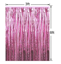 Load image into Gallery viewer, FECEDY 2pcs 3ft x 8.3ft Light Pink Metallic Tinsel Foil Fringe Curtains Photo Booth Props for Birthday Wedding Engagement Bridal Shower Baby Shower Bachelorette Holiday Celebration Party Decorations
