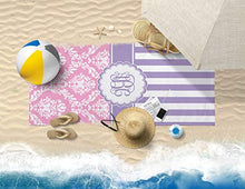 Load image into Gallery viewer, YouCustomizeIt Pink &amp; Purple Damask Beach Towel (Personalized)
