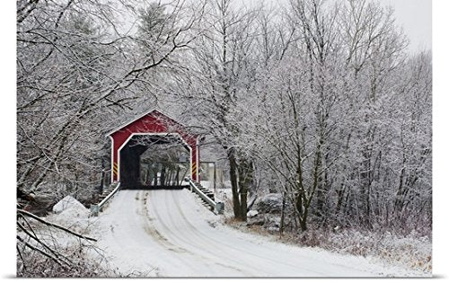 GREATBIGCANVAS Entitled Red Covered Bridge in The Winter; Adamsville Quebec Canada Poster Print, 60