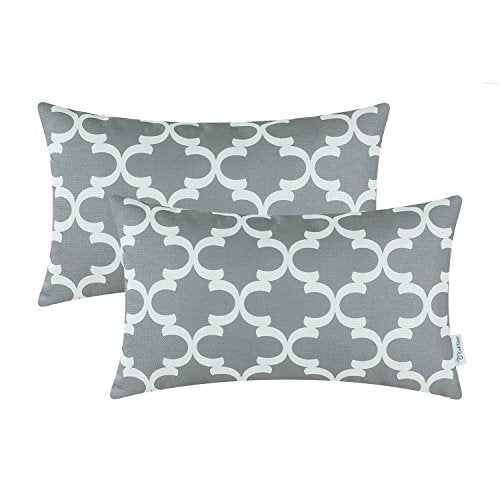 CaliTime Pack of 2 Soft Canvas Bolster Pillow Covers Cases for Couch Sofa Home Decor Modern Quatrefoil Accent Geometric 12 X 20 Inches Grey