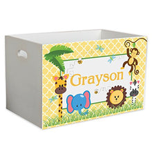 Load image into Gallery viewer, MyBambino Personalized Jungle Animals Babies Childrens Nursery White Open Toy Box
