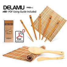 Load image into Gallery viewer, Sushi Making Kit, Bamboo Sushi Mat, Including 2 Sushi Rolling Mats, 5 Pairs of Chopsticks, 1 Paddle, 1 Spreader, 1 Beginner Guide PDF, Roll On, Beginner Sushi Kit
